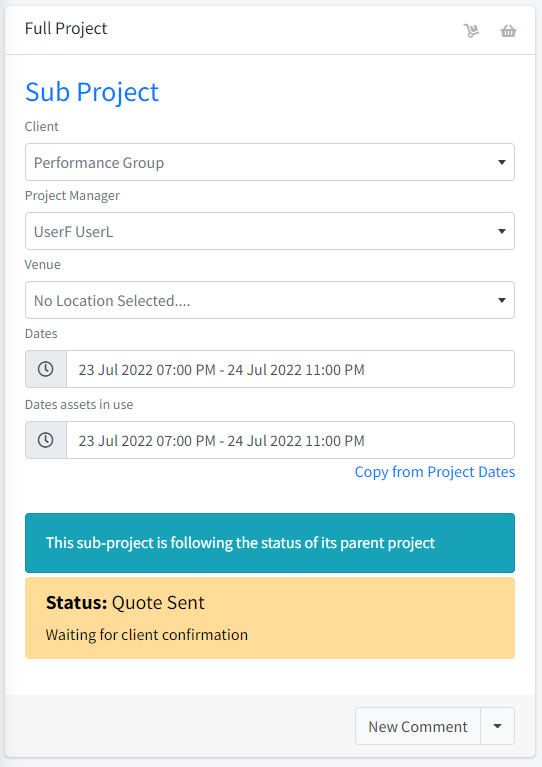 Project status tracking the parent project