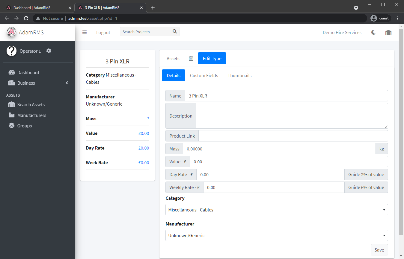 Editing asset Type Listing of XLR